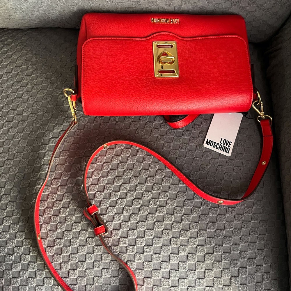 Love Moschino Red Satchel with Gold Hardware and Detachable Strap